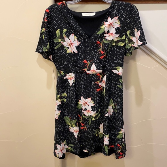 Dresses & Skirts - Black Polka Dot Floral Dress